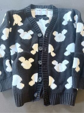 Old Navy Black Cardigan with White Mickey Head Pattern